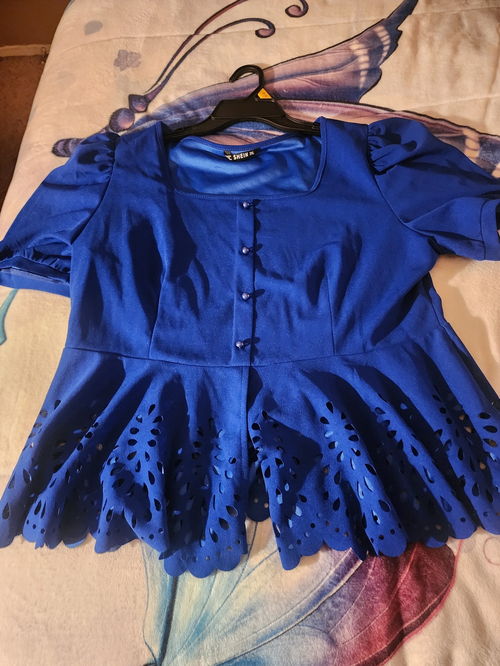 SHEIN Cobalt Blue Peplum Short Sleeve Top